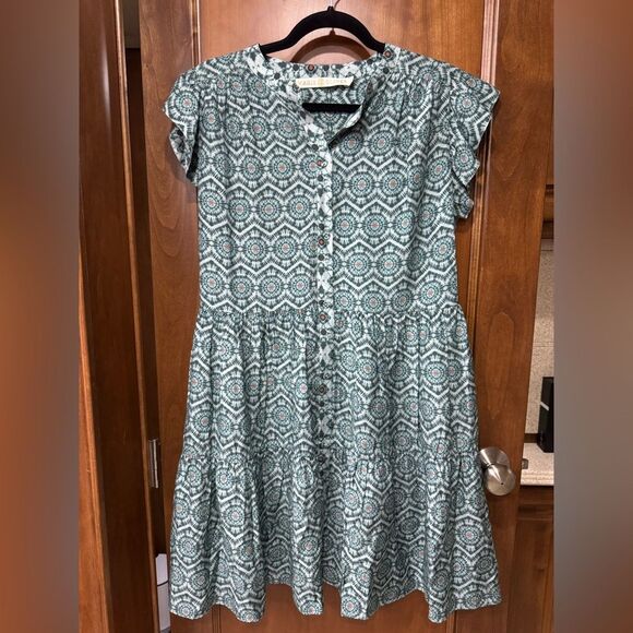 Marie Oliver Kara dress green and whitete geometric pattern size medium - Picture 1 of 7